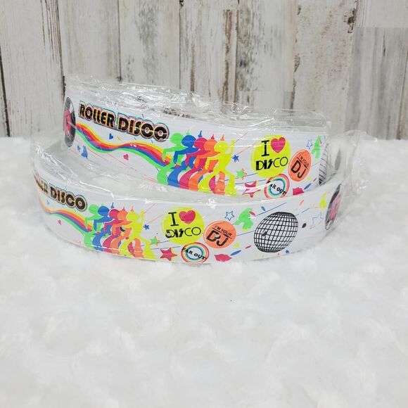 Roller Disco Leather Belt White Size Small - Picture 4 of 8